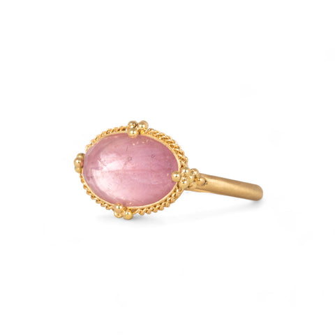 Morganite and gold ring side view