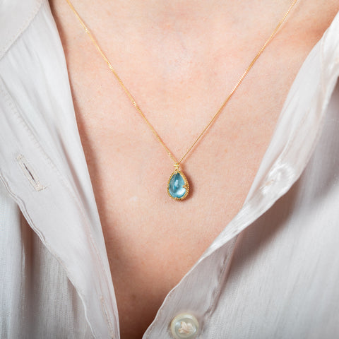Aquamarine necklace on model