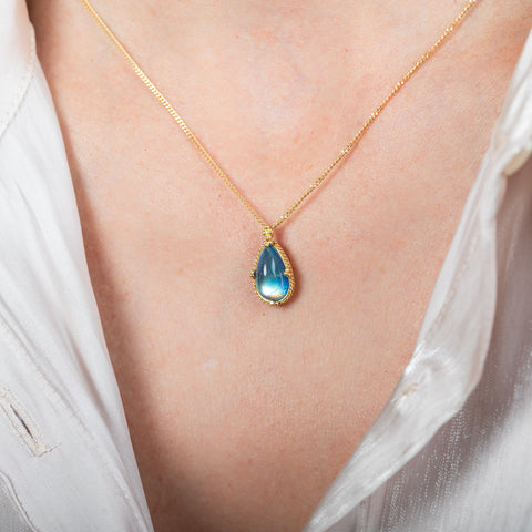 Moonstone teardrop necklace side view