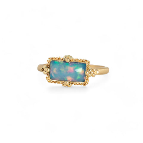 Rectangular ethiopian opal ring