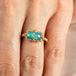 Rectangular ethiopian opal ring on model close up