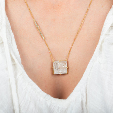 Phantom quartz necklace on model