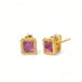 Pink square tourmaline stud earrings on white