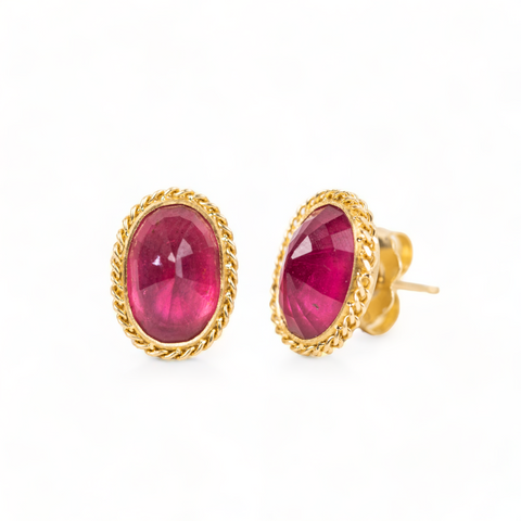 Pink tourmaline oval stud earrings