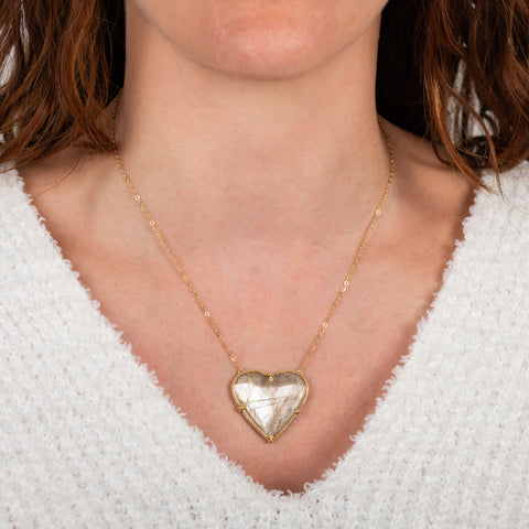 Amali Rutilated Quartz heart necklace on model