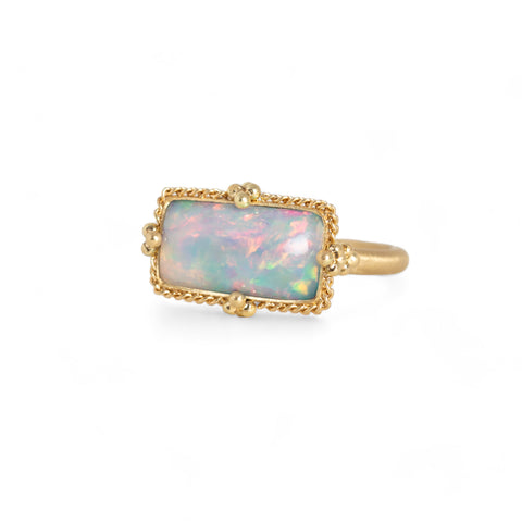 Rectangular ethiopian opal ring