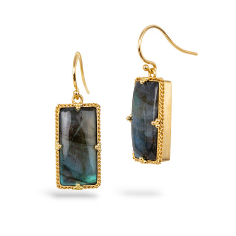 rectangular labradorite earrings on white