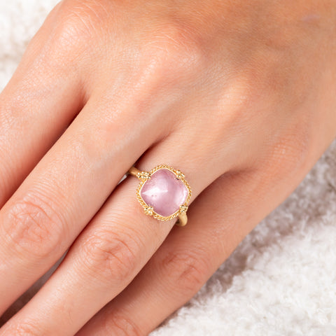 Morganite and gold ring on model