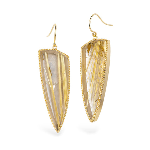 rutilated quartz and 18k gold earrings