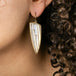 rutilated quartz and 18k gold earrings on model