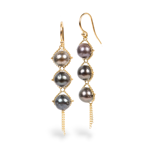 Tahitian pearl trio earrings on white