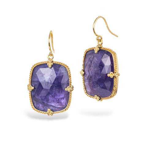 tanzanite earrings on white