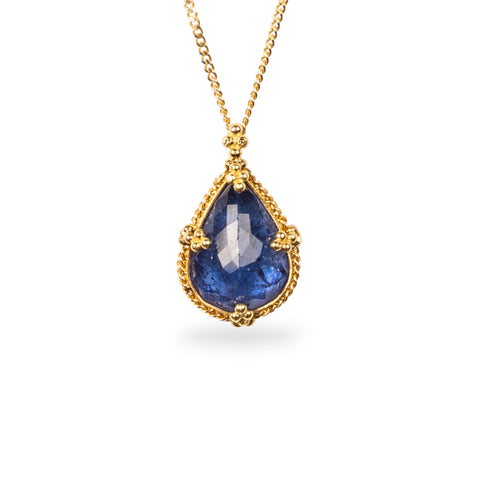 Tanzanite necklace on a white background