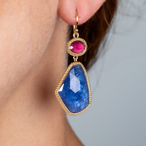 tanzanite tourmaline earring on model