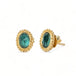 Teal apatite stud earrings on white background