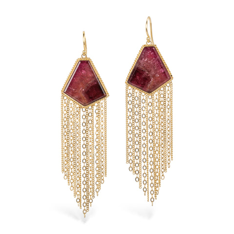 Handmade tourmaline earrings with 18k gold chain tassels