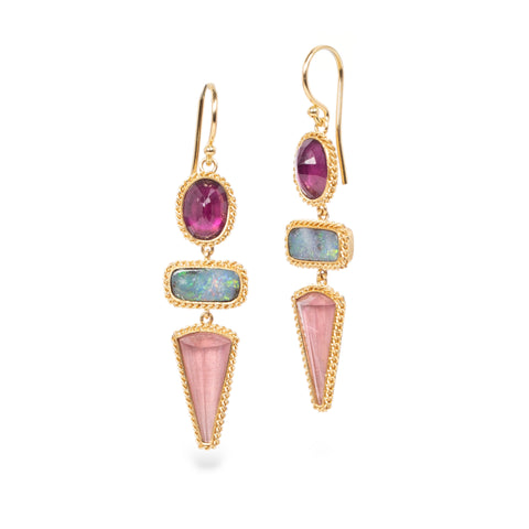 Pink and Blue Gemstone Earrings