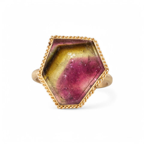 18k Gold and Watermelon Tourmaline ring