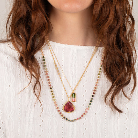 Tourmaline necklace look on model
