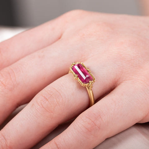 Tourmaline ring on model side view