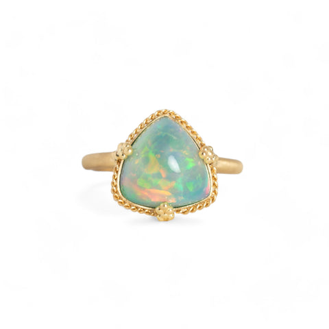 Triangular shaped ethiopian opal ring