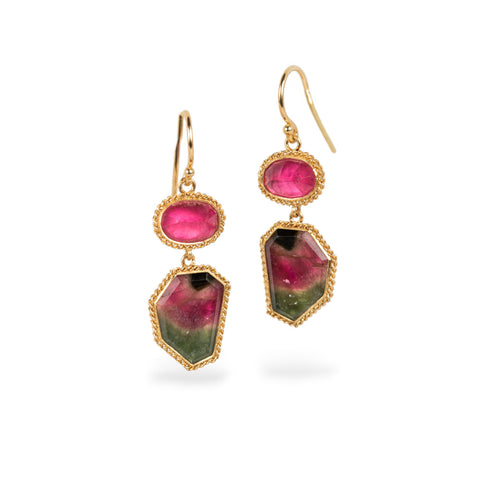 Watermelon Tourmaline earrings on white