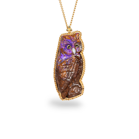 Wise Boulder Opal Owl Necklace Am li Jewelry
