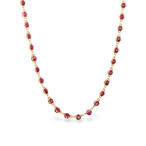 Woven ruby necklace close up