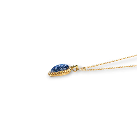 Carved leaf moonstone necklace on an 18k yellow gold chain 