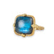 Labradorite ring in 18K yellow gold with luminescence, reminiscent of moonbeams. Handmade bezel encases the gem in 18k yellow gold with a braided detail and granulated prongs. 