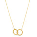 Two medium 18k yellow gold circles are crafted with diamond cut chain and hang interlocking on a delicate chain.