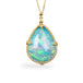 Ethiopian Opal pendant on an 18K yellow gold chain. Set in a handmade gold frame accented with braided gold and granulated prongs. Handmade in New York.