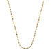 This long 18k yellow gold necklace features multi-colored diamonds woven throughout with delicate chain. The diamonds are graduated in size throughout.