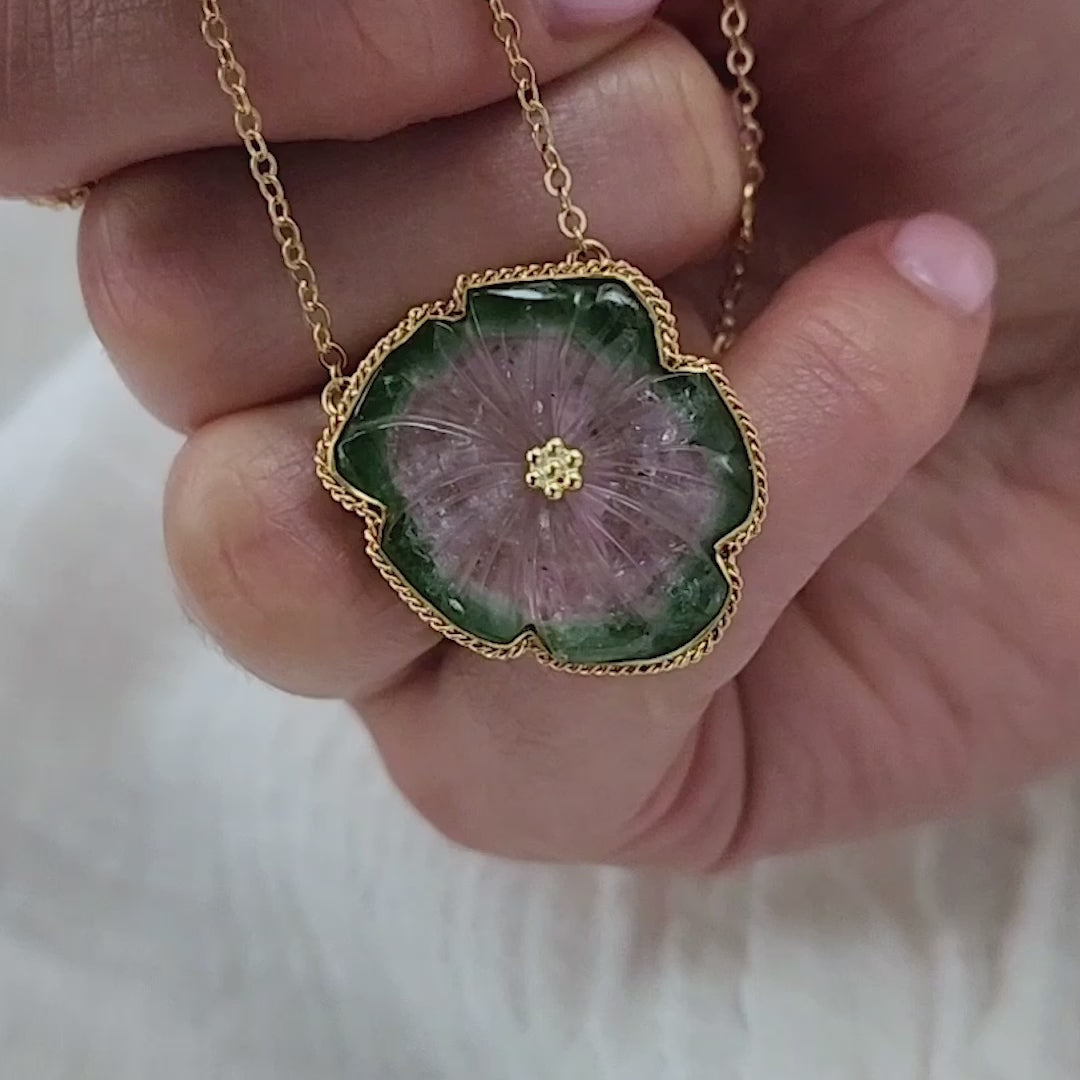 Carved Tourmaline Flower Necklace video