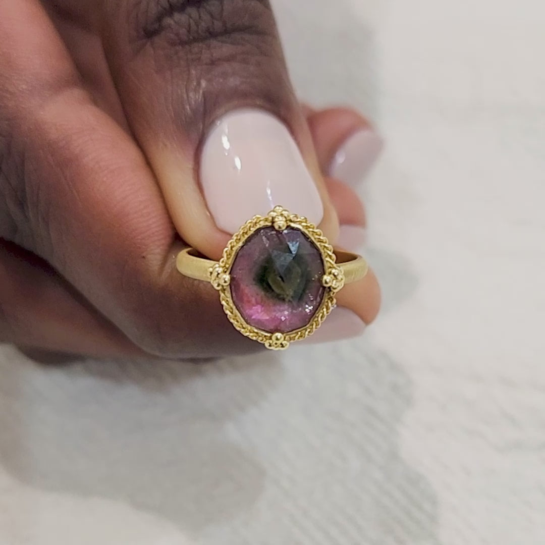 18k Gold Watermelon Tourmaline ring