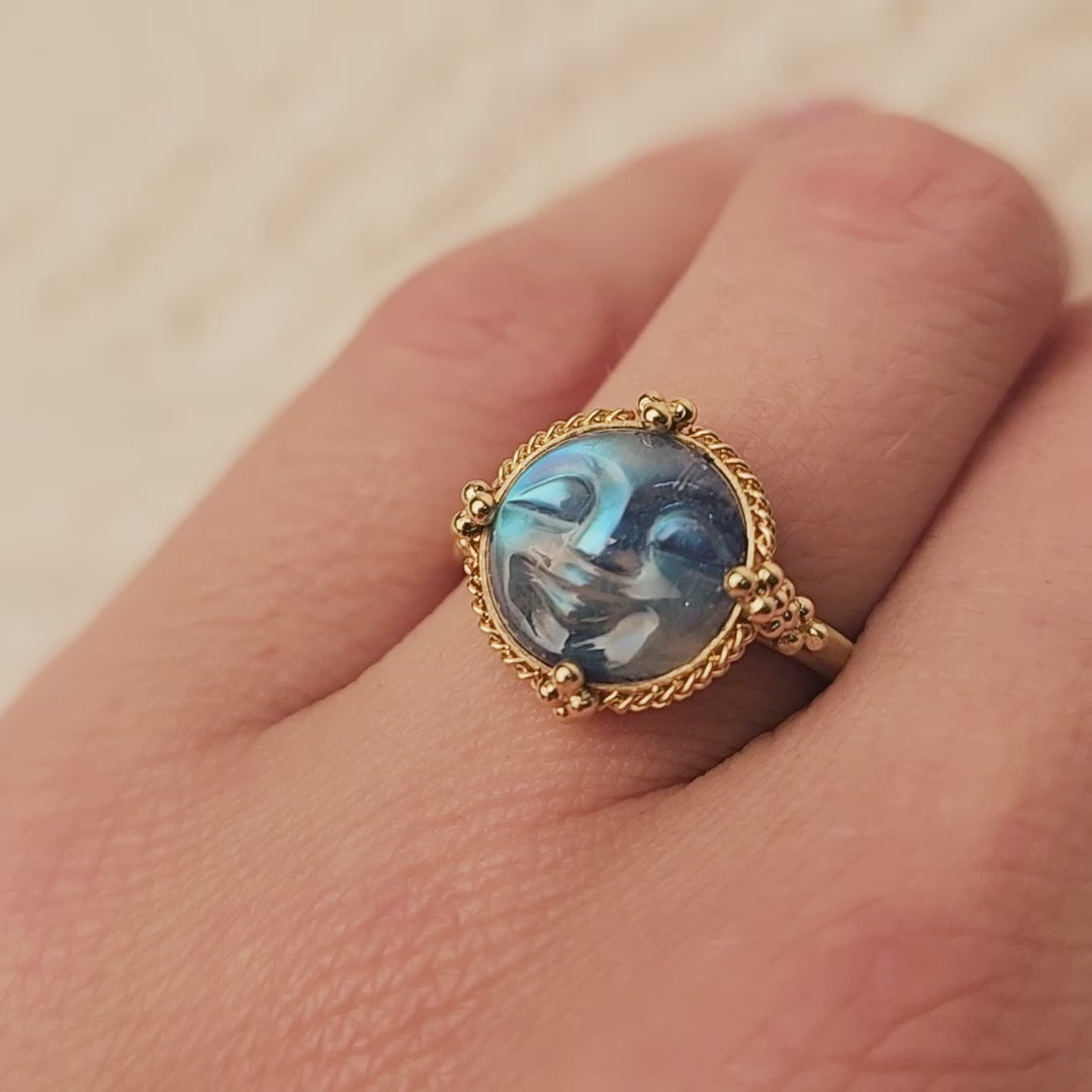 Carved Moonstone Moon Face Ring video