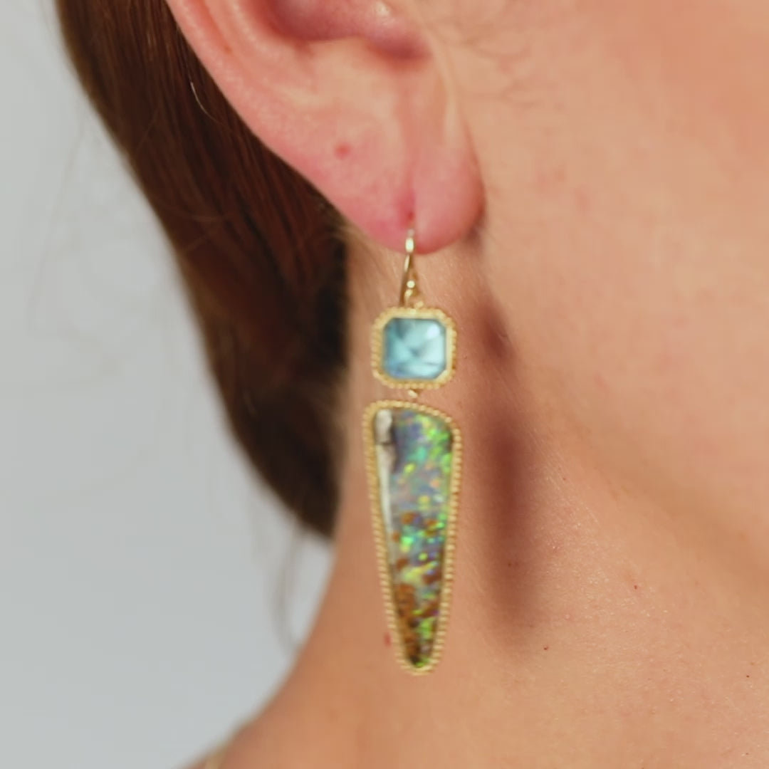 London Blue Topaz and Boulder Opal earrings video