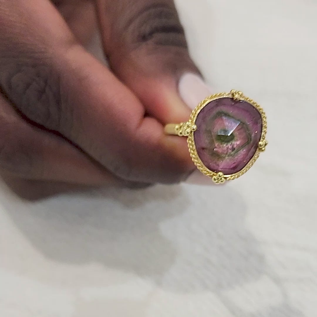 18k Gold Watermelon Tourmaline ring