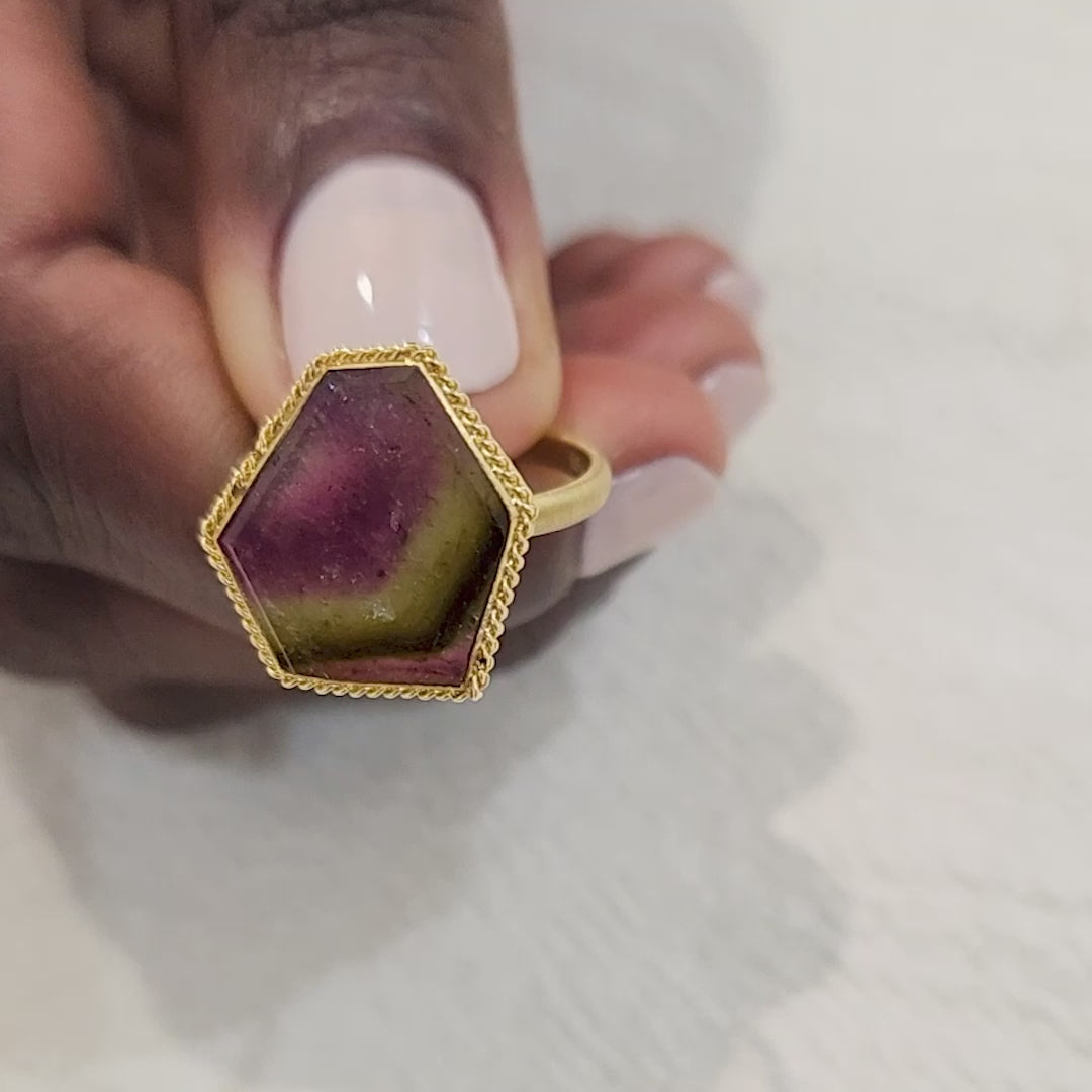 18k Gold and Watermelon Tourmaline ring