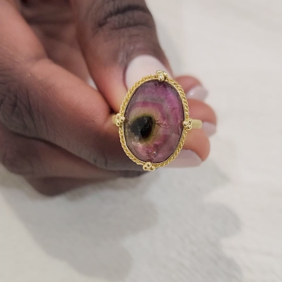 18k Gold Watermelon Tourmaline ring