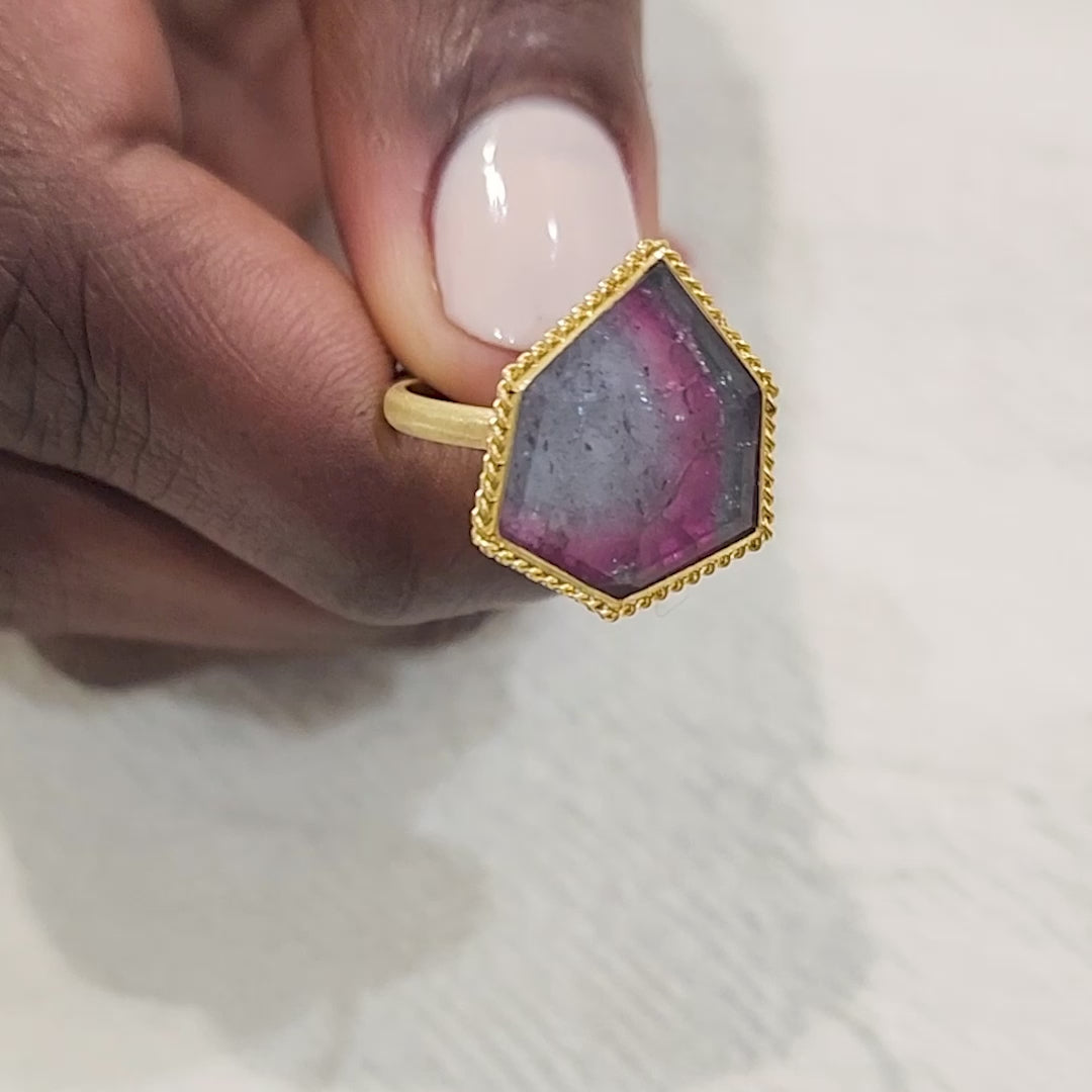 18k Gold Watermelon Tourmaline ring