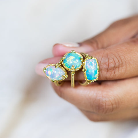 Rectangular Ethiopian Opal Ring