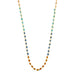 This long woven necklace features sunstone, amazonite blue and pink opal threaded throughout with 18k yellow gold chain