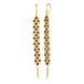 A pair of long champagne diamond earrings features a woven lattice pattern and two dangling chains at the bottom of the earring. The earrings fasten with french hook closures.