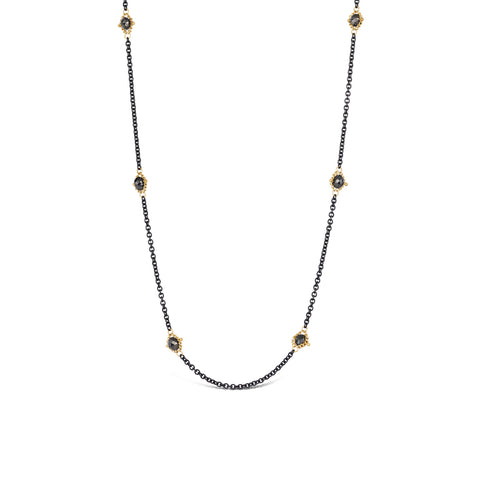 Contrast Textile Station Necklace in Black Diamond