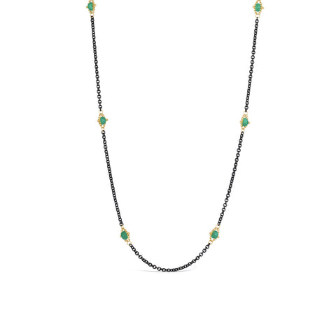 Contrast Textile Station Necklace in Emerald