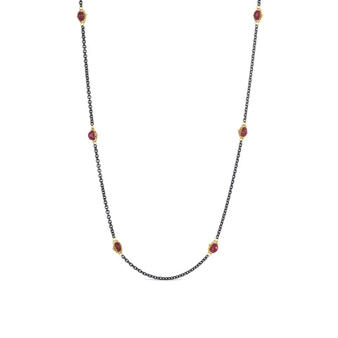 Contrast Textile Station Necklace in Ruby