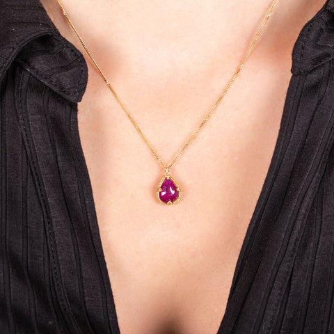 Ruby Colored Stone Teardrop Simulated Diamond Necklace | Vansweden Jewelers