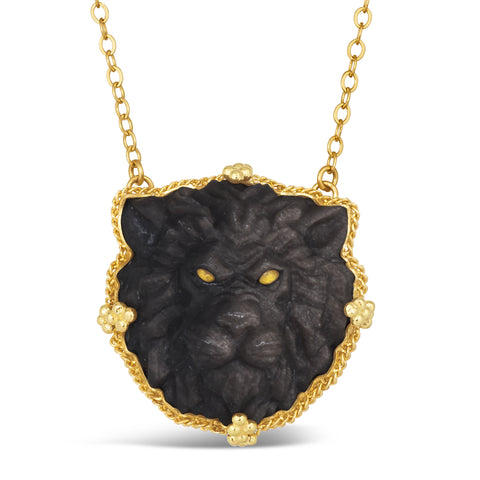 Carved Obsidian Lion Necklace