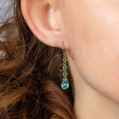 Apatite and Emerald Drop Earrings